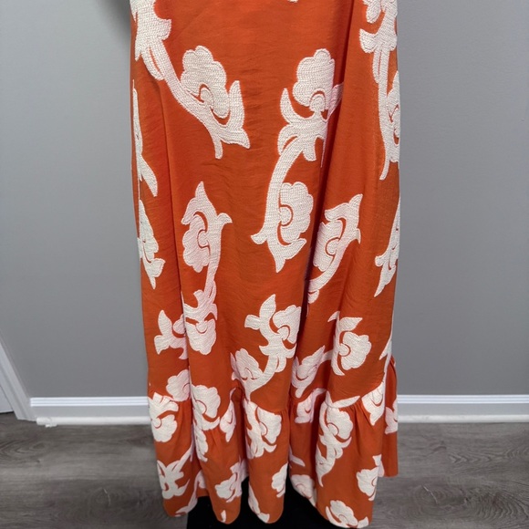 Anthropologie Exquise Phoebe Flounced Dress Orange Small Summer - Picture 6 of 10